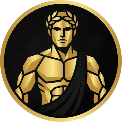 Emblema de Panacea Nature: atleta griego con corona de laurel, en oro
